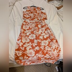 Old Navy Orange and White Linen Two Piece Sleeveless Sundress